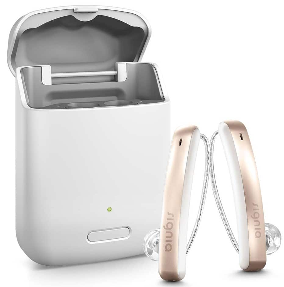 Signia Styletto X Slim Ric Hearing Aid Snow White And Rose Gold