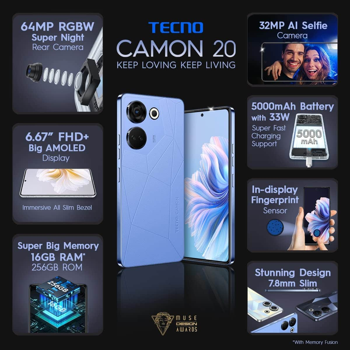 Tecno Camon Gb Storage Serenity Blue Gb Ram On Emi Bajaj Mall