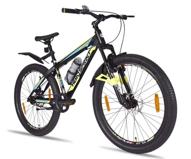 Hero Sprint Voltage 26T MTB Bike Non Geared Front suspension Double Disc Brake Men Cycle Black and Green on EMI Bajaj Mall