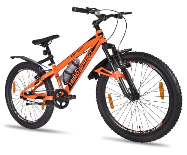 Hero Sprint Voltage 24T MTB Bike Non Geared Front suspension V Brake Men Cycle Orange on EMI Bajaj Mall