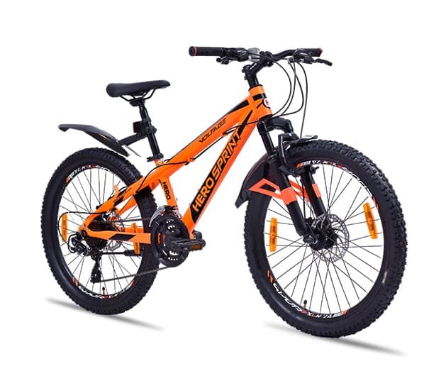 Hero Sprint Voltage 24T MTB Bike Geared Front suspension Double Disc Brake Men Cycle Orange on EMI Bajaj Mall