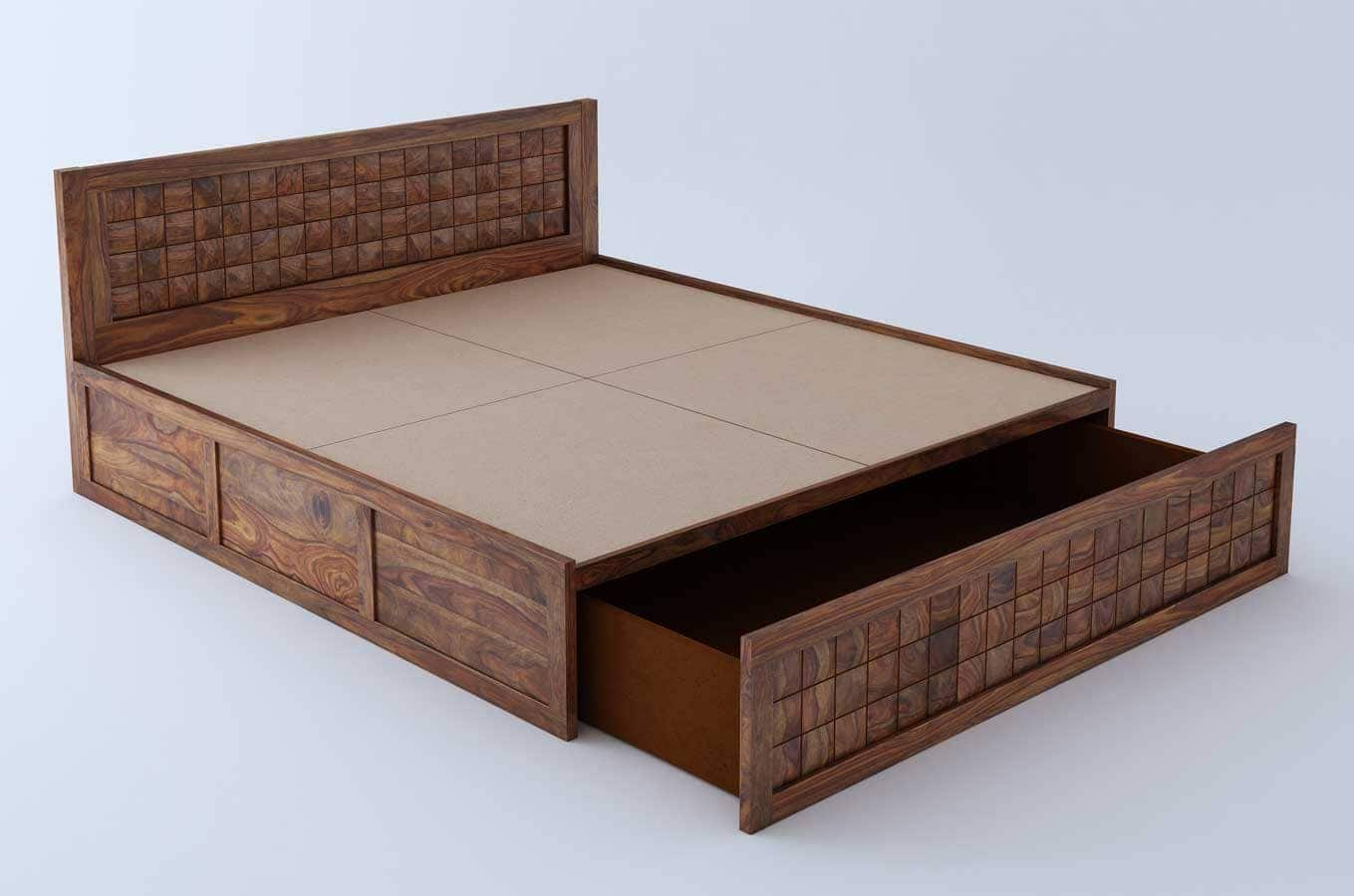 Springtek Dreamer Pure Sheesham Wood King Size Storage Bed, Teak Color ...