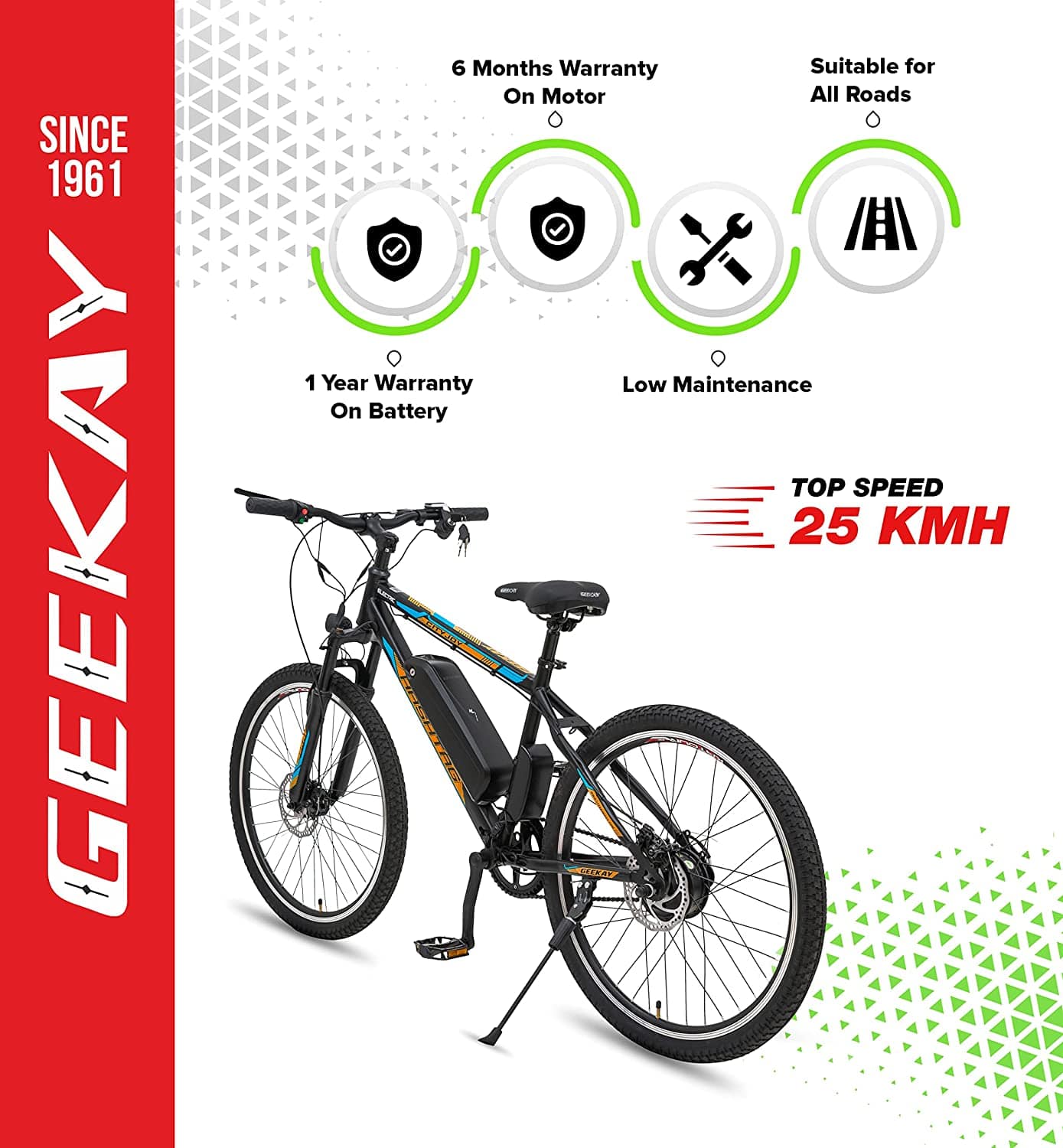 Geekay Electric Hashtag 26t Steel Frame 17 inch Dual disc Non Gear ...