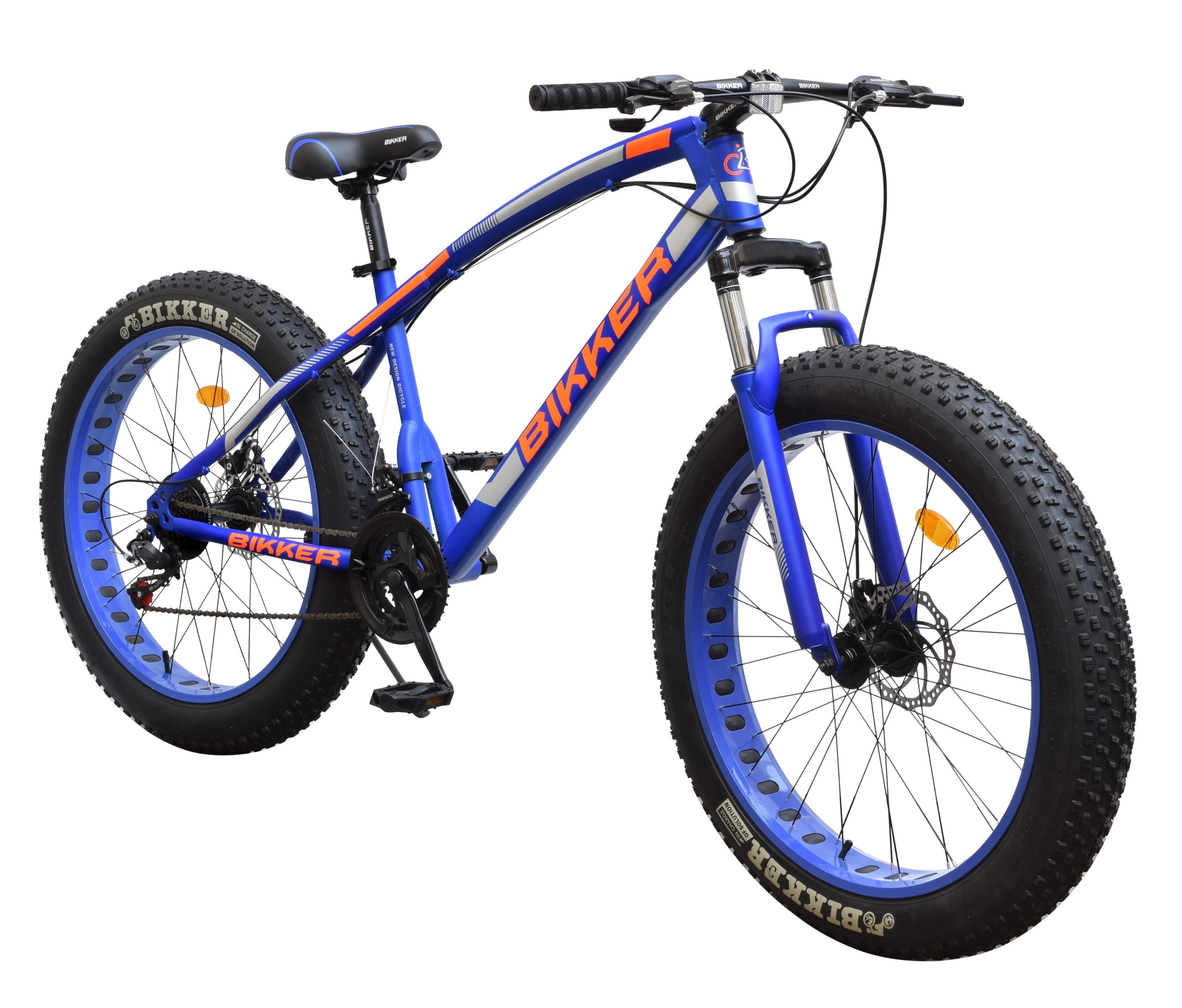 Bikker Fat Tyre Blue Cycle for Men with Dual Disc Brake on EMI