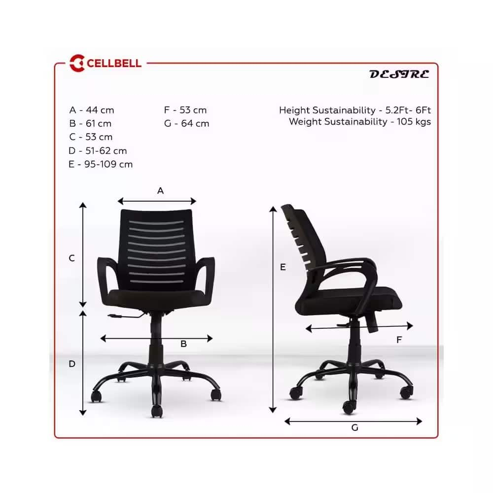 Cellbell Desire C Mesh Mid Back Ergonomic Office And Study Chair Black On Emi Bajaj Mall