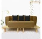 Sleep Spa Beige Couch Sofa Cum Bed 3 Seater Washable JUTE Fabric 3 cushions 72x44x14 inches