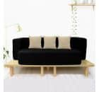 Sleep Spa Black Couch Sofa Cum Bed 3 Seater Washable JUTE Fabric 3 cushions 72x44x14 inches