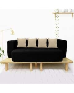 Sleep Spa Black Couch Sofa Cum Bed 4 Seater Washable JUTE Fabric 4 cushions 78x44x14 inches