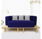 Sleep Spa Blue Couch Sofa Cum Bed 4 Seater Washable JUTE Fabric 4 cushions 78x44x14 inches