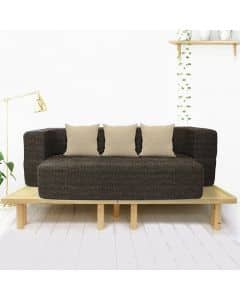 Sleep Spa Brown Couch Sofa Cum Bed 4 Seater Washable JUTE Fabric 4 cushions 78x44x14 inches