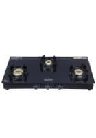 Croma AG279202 Toughened Glass Top 3 Burner Manual Gas Stove (Flame Proof Pan Support, Black)