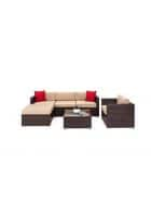 Apka Interior Outdoor 5 Seater Sofa Set With Cushion and Glass Table (Finish Color Brown)