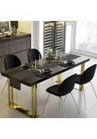 Apka Interior Black Rectangular Dining Table in Gold 4 Seater