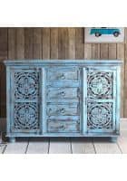 Apka Interior Blue Distress Finish Wooden Sideboard