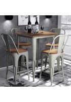 Apka Interior Charlotte Iron Wooden Cafe Table & 4 Cafe Chairs (Grey)