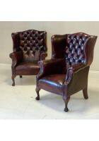 Apka Interior Chesterfield Leather Wing Chair (Maroon Leatherette)