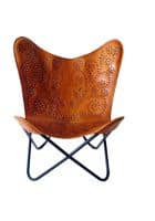 Apka Interior Genuine Leather Butterfly Chair (Brown)