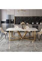 Apka Interior Modern Rectangle 63 inch Faux Marble Dining Set 6 Seater