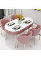 Apka Interior Pink Oval Dining Table With Drawer Marble Top and Metal Legs 4 Seater