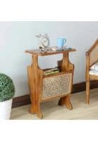 Apka Interior Teak Wood End Table Cum Magazine Holder