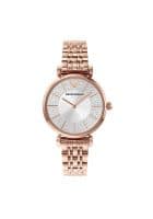 Emporio Armani Gianni T-Bar Analog Silver Dial Womens Watch Rose Gold (AR11446)