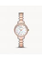 Emporio Armani Womens Three Hand Leather Watch Silver and Rose Gold (AR11499)