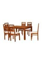 @home by Nilkamal Cera 6 Seater Solid Wood Dining Set In Honey Brown Finish