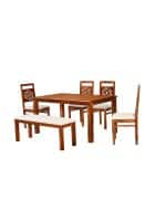 @home by Nilkamal Cera 6 Seater Solid Wood Dining Set With Bench In Honey Brown Finish