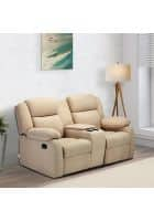 Duroflex Avalon Twin Modern Two Seater Manual Fabric Recliner Sofa with Center Console and Cup Holder (Beige)