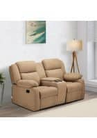 Duroflex Avalon Twin Modern Two Seater Manual Fabric Recliner Sofa with Center Console and Cup Holder (Brown)