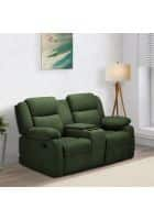 Duroflex Avalon Twin Modern Two Seater Manual Fabric Recliner Sofa with Center Console and Cup Holder (Sap Green)