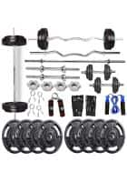 BULLAR Cast Iron Home Gym Set 40 kg Cast Iron Weight Plates Combo with 5Ft Straight and 4ft Curl Rod, Pair of Dumbbell Rods and Workout Equipments for Men