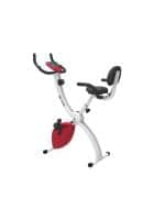 PowerMax Fitness BX-110SX Stationary Exercise X Bike with 8-levels Magnetic Resistance, Indoor Upright Foldable Cycling Bike with Red and White