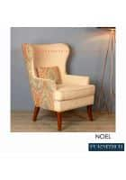 Furnitech Noel 1 Seater Wing Chair (Beige + Floral Print)