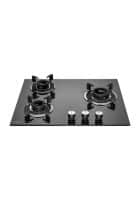 KAFF CRH 603 Built in Hob|Tornado Fire Burners|Auto Electric Ignition|Black Tempered Glass Glass Manual Hob (3 Burners)