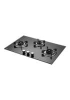 KAFF CRH 783, 78 cm, Auto Ignition Glass Tornado Burner, Black Glass Manual Hob (3 Burners)