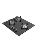 KAFF VRH 603|Brass Burners Coated in Black|Metal Knobs|Auto Ignition Glass Manual Hob (3 Burners)