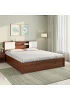 Nilkamal Malcom Premier Storage Bed with Headboard Storage Engineered Wood King Hydraulic Bed (Walnut)