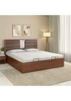 Nilkamal Noir Prime Upholstered Headboard 3/4 Hydraulic Storage Engineered Wood Queen Hydraulic Bed (Walnut)