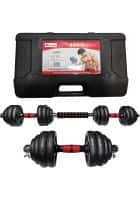 PowerMax Fitness Adjustable Dumbbell Set - Coated Iron Dumbbell and Anti-Slip Rod Set for Home Workout with Carry Case (Black )