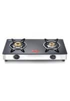 Prestige Xclusive GTM 02 SS Marvel Plus Stainless Steel 2 Brass Burner Manual Glass Top Gas Stove (Black)