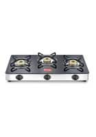 Prestige GTMC 03 SS Magic 3 Burner Manual Gas Stove Stainless Steel Body (Black)