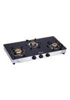 QUBA 3 Burners SS Gas Stove In Black Glass Top (Manual Ignition)