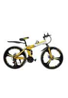 Scorpion Multi Speed Foldable Bike For Unisex, 21 Speed Gears with Dual Disc Brakes And Dual Suspension (White Yellow)