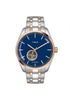 Timex Mens Blue Dial Open-Heart Automatic Watch Analog Watch (Rosegold+Silver)