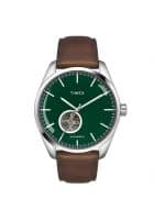 Timex Mens Green Dial Open-Heart Automatic Watch Analog Watch (Tan Brown)