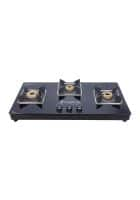 Wonderchef Octavia 3 Burner Glass Hob, Toughened Glass, Stainless Steel, Manual ignition (Black)