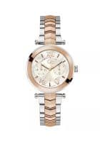 GUESS Quartz Day & Date White Round Womens Watch Y92001L1Mf (Silver+Rose Gold)