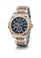 GUESS Quartz Chronograph Blue Round Mens Watch Y99002G7Mf (Silver+Rose Gold)