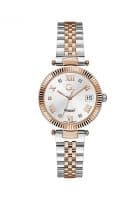 GUESS Quartz Day/Date White Round Womens Watch Z01003L1Mf (Silver+Rose Gold)